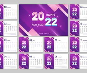 Purple background 2022 calendar template vector