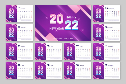Purple background 2022 calendar template vector