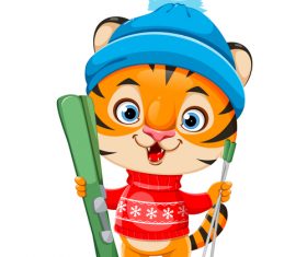 Ready to go skiing tiger cartoon vector