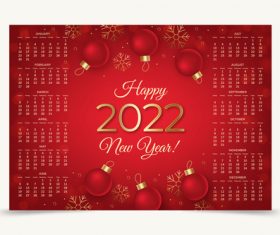 Red 2022 calendar template vector