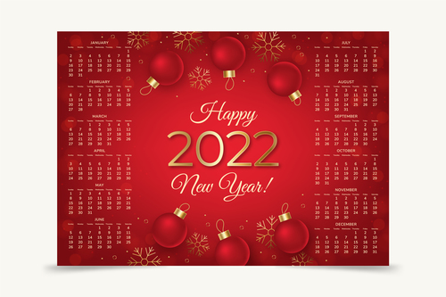 Red 2022 calendar template vector