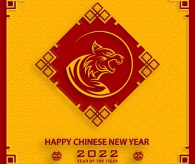 Red and yellow 2022 China New Year greeting card vector