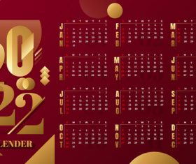 Red background 2022 calendar template vector