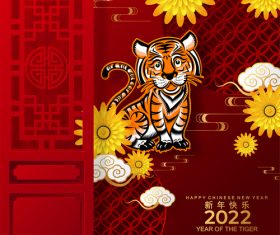 Red background China Year of the Tiger greeting card vector