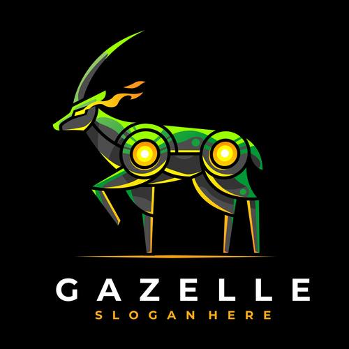 Robot gazelle logo design vector