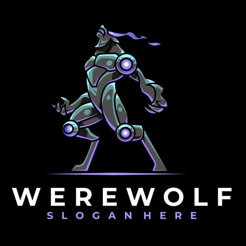 Robot werewolf logo design vector