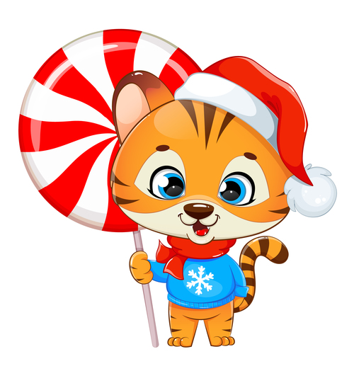 Tiger and christmas candy vector