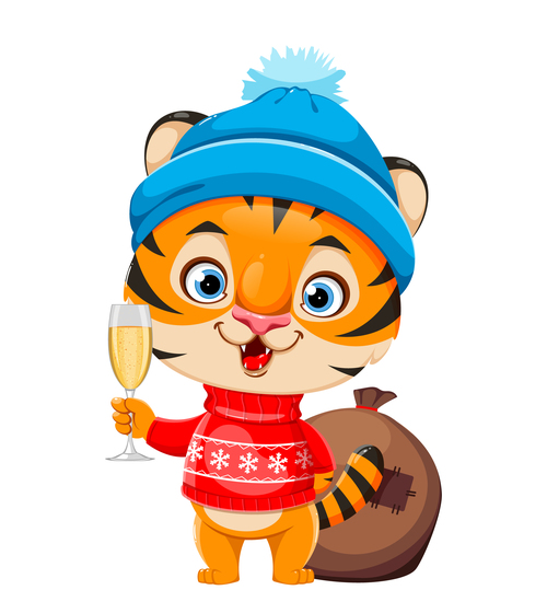 Tiger cartoon drinking champagne vector