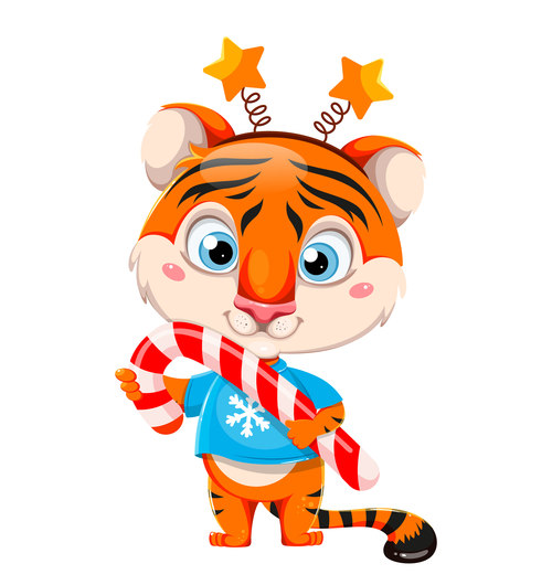 Tiger cartoon holding candy vector
