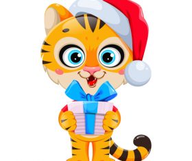 Tiger vector holding a gift box