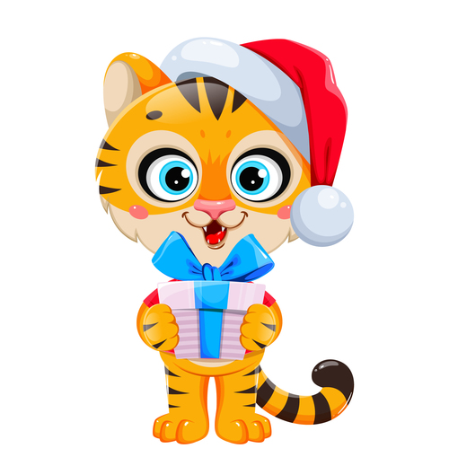 Tiger vector holding a gift box