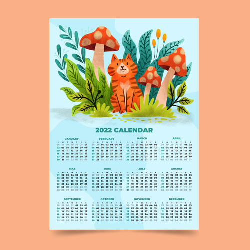 Watercolor 2022 calendar template vector
