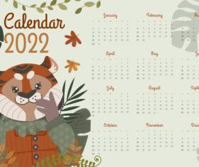 Year of the Tiger hand drawn 2022 calendar template vector