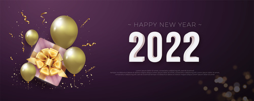 2022 Happy New Year banner in purple background vector