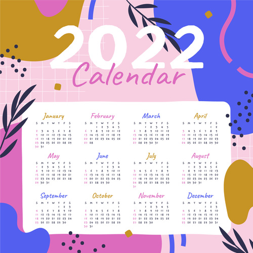 2022 hand drawn calendar template vector