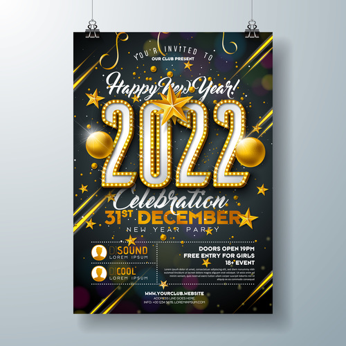 2022 new year party poster black vector