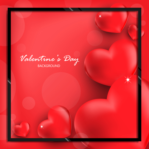 Black frame on red background valentine card vector