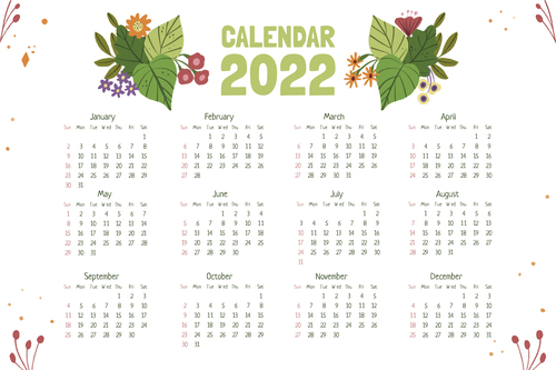 Botanical cover 2022 calendar template vector