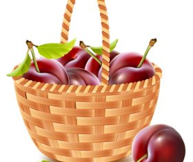 Cherry vector illustration in a bamboo basket