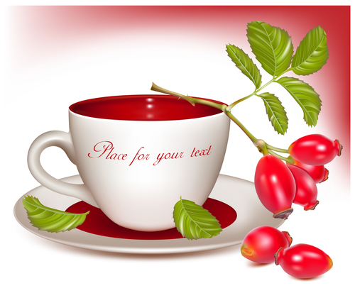 Coffee cup and berries vector illustration