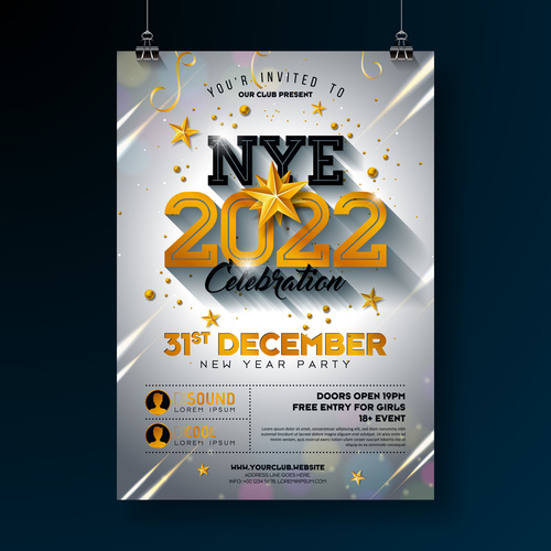 Design template 2022 new year party poster vector