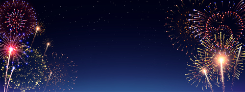 Fireworks banner composition realistic vector