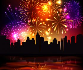 Fireworks realistic city background vector