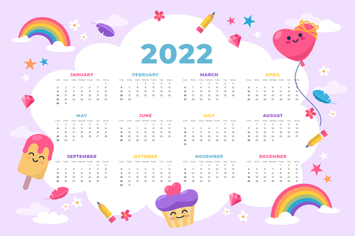 Flat 2022 calendar template vector