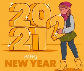 Girl cartoon changing year illustration vector