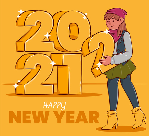 Girl cartoon changing year illustration vector