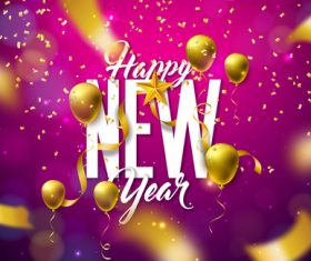 Golden confetti and golden balloon 2022 new year template design vector