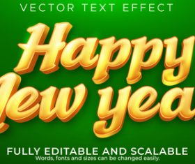 Golden happy new year on green background vector text effect