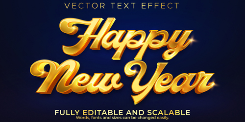 Golden happy new year vector text effect