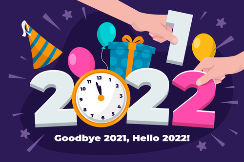 Goodbye 2021 hello 2022 illustration vector