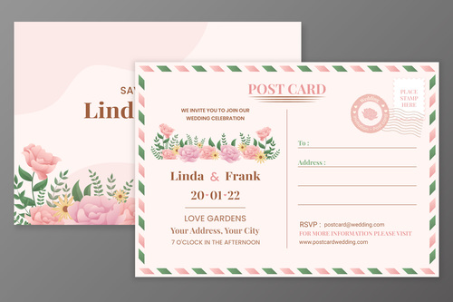 Gradient postcard wedding invitations vector