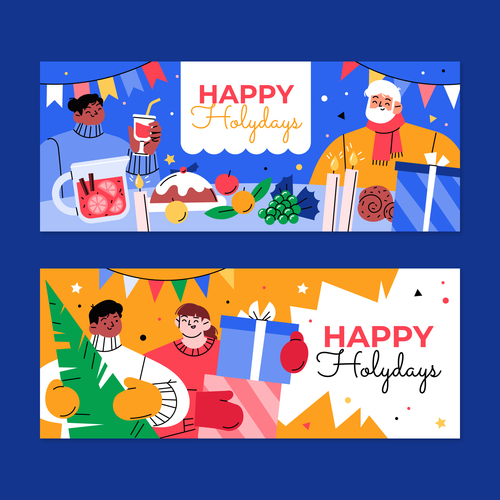 Hand drawn happy holidays banner vector