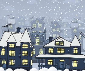 Hand drawn snowing city vector