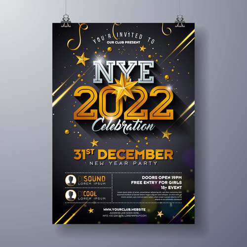 Happy 2022 new year party poster vector