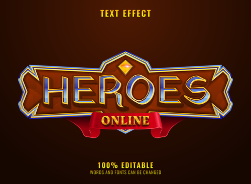 Heroes text style effect vector