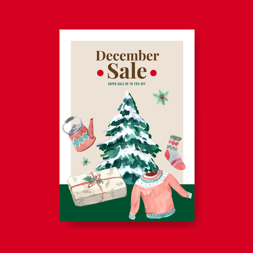 Holiday sale hand drawn posters vector