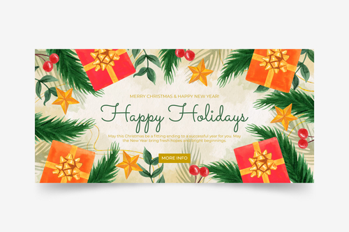 Holly and berries background holiday banner vector
