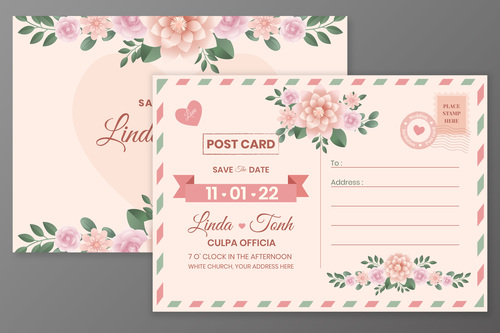Latest wedding invitation postcard template vector