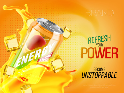 Mango energy drink advertising banner vector