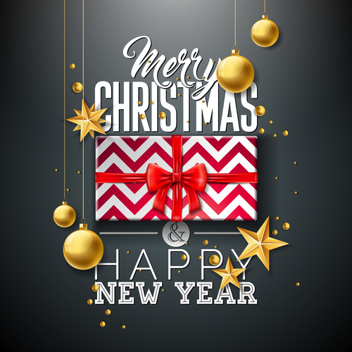 Merry Christmas and Happy New Year greeting card vector