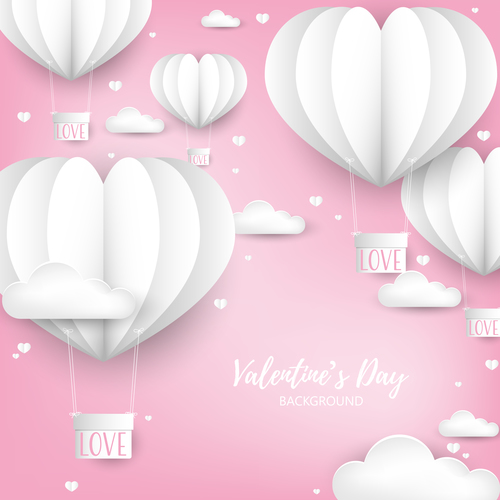 Origami hot air balloon valentine card vector