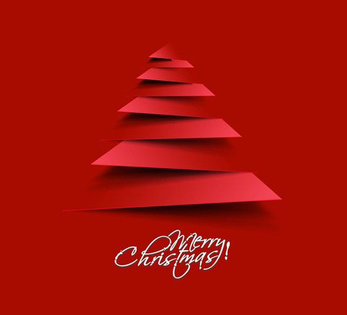 Paper art abstract christmas tree vector