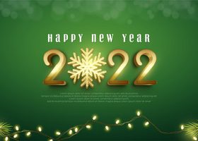 Realistic 2022 with fir twigs and decorative lights vector