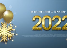 Realistic Christmas and New Year banner with golden numbers 2022 vector