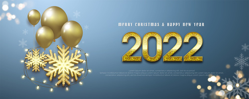 Realistic Christmas and New Year banner with golden numbers 2022 vector