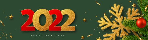 Red and gold 2022 font holiday banner vector